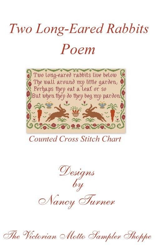 Two Long Eared Rabbits Poem,sampler, counted cross stitch chart  