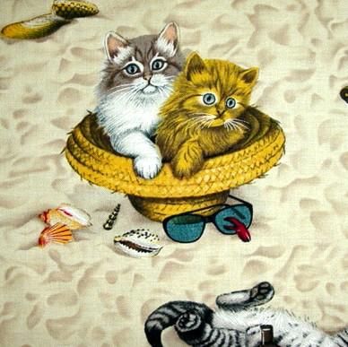 32 6 BEACH CATS & BROWN Fussy Cut Fabric Squares Kit   