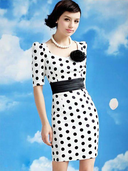   New stylish lady polka dot dress elegant OL satins mini dresses  