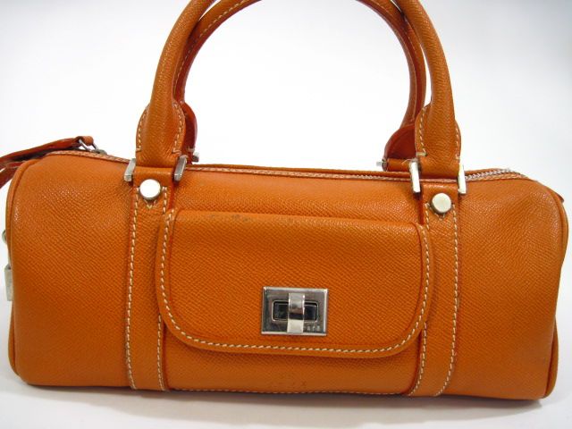 RAFE Orange Leather Canvas Satchel Shoulder Handbag  