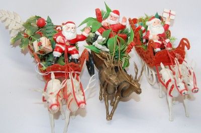 Vintage CHRISTMAS Lot 3 Santa Sleigh 1950s Centerpiece  