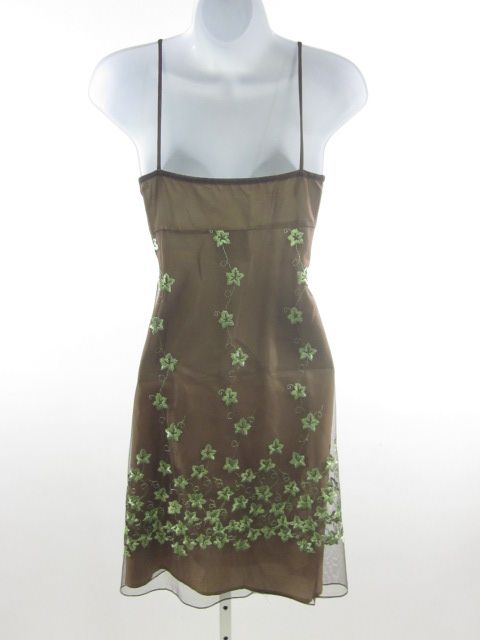 CYNTHIA ROWLEY Brown Embroidered Lined Tulle Dress Sz 2  