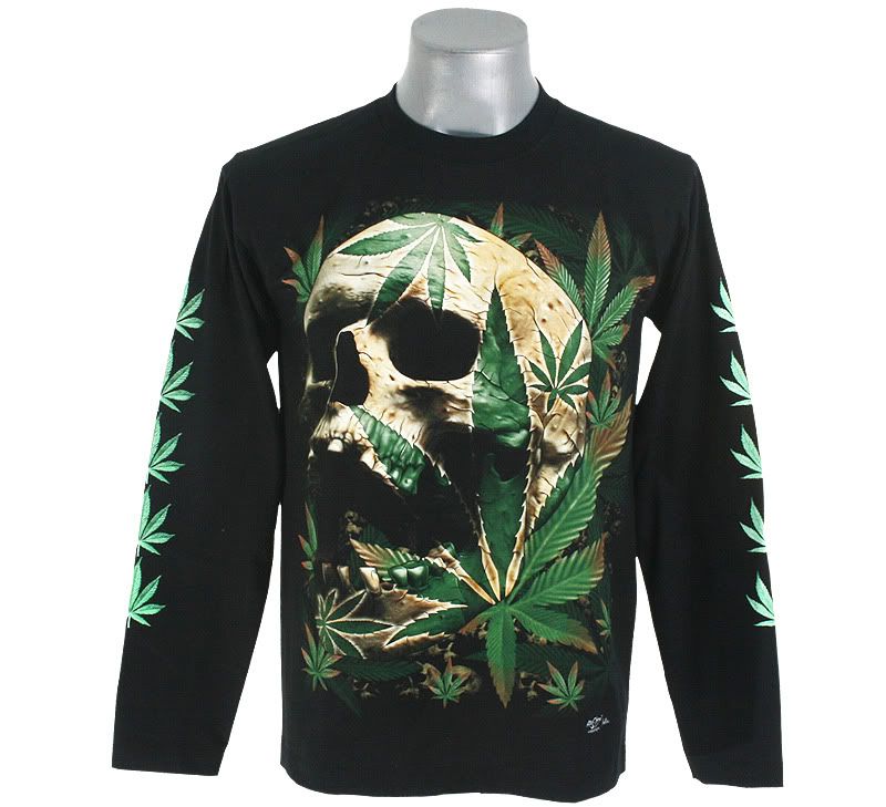 O37 SKULL GREEN GRASS METAL ROCK L/S T SHIRT M  