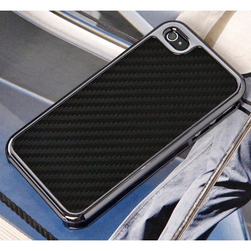 iPhone GSM CDMA 4 4G 4S Black Silver Carbon Fiber Chrome Hard Case 