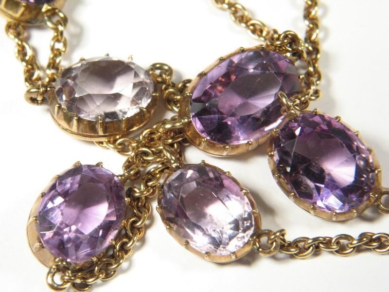 ANTIQUE ENGLISH 9K GOLD AMETHYST RIVIERE CHAIN NECKLACE  