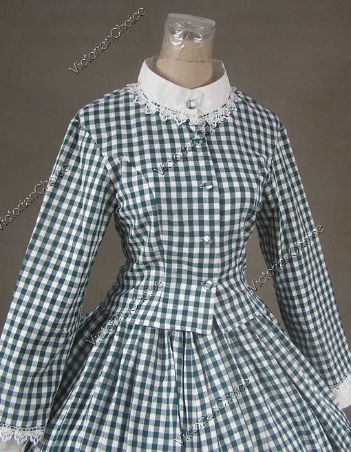 Civil War Victorian Cotton Blend Ball Gown Day Dress Cosplay 145 S 