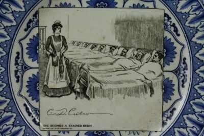   Doulton 1901 Blue & White Flow Blue Gibson Girl Art Nurse Plate  