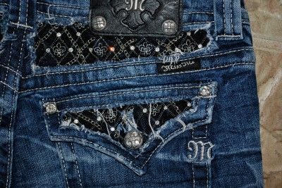 Miss Me Jeans Rhinestone & Chain Embroidered Denim SHORTS sz 29 by Mek 