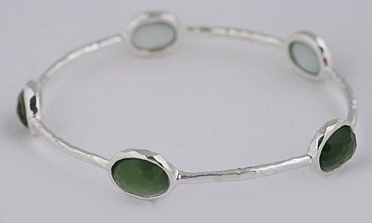 New IPPOLITA Silver Green 5 Stone Bangle Bracelet $525  