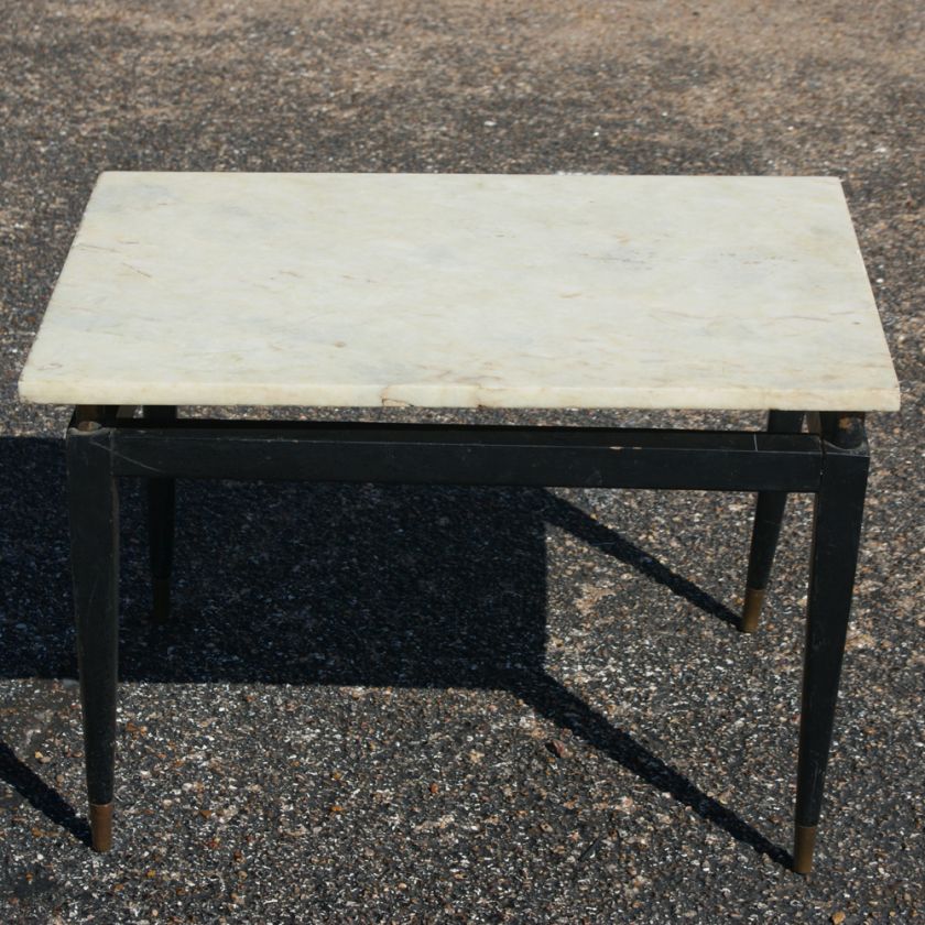 Vintage Marble Ebonized Wood Coffee Table  