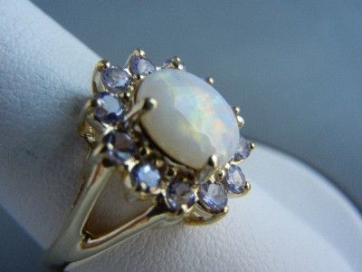 Gorgeous Opal and Iolite Ring in 14K Yellow Gold   Size 9 1/4  