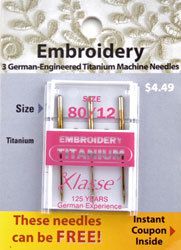 Klasse TITANIUM Machine Embroidery Needles   Size 80/12  