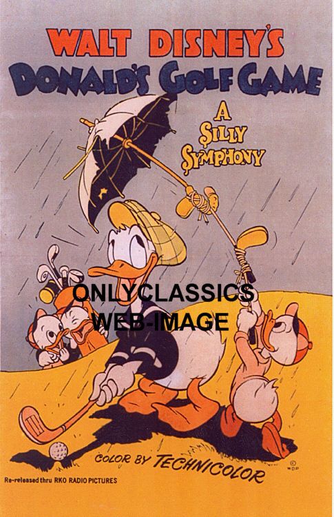 1938 DONALD DUCKS GOLF GAME GOLFING PGA CARTOON POSTER  