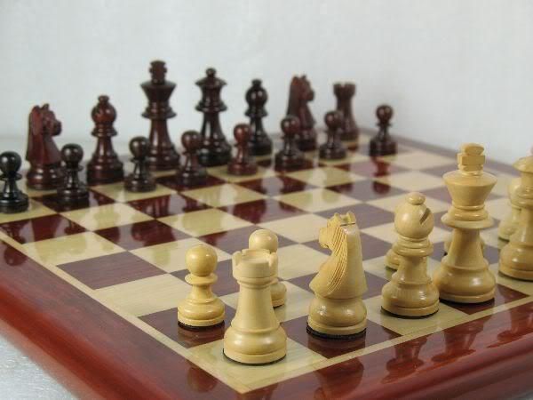 Red Sandal Staunton Pieces Chess Set + Matching Board  