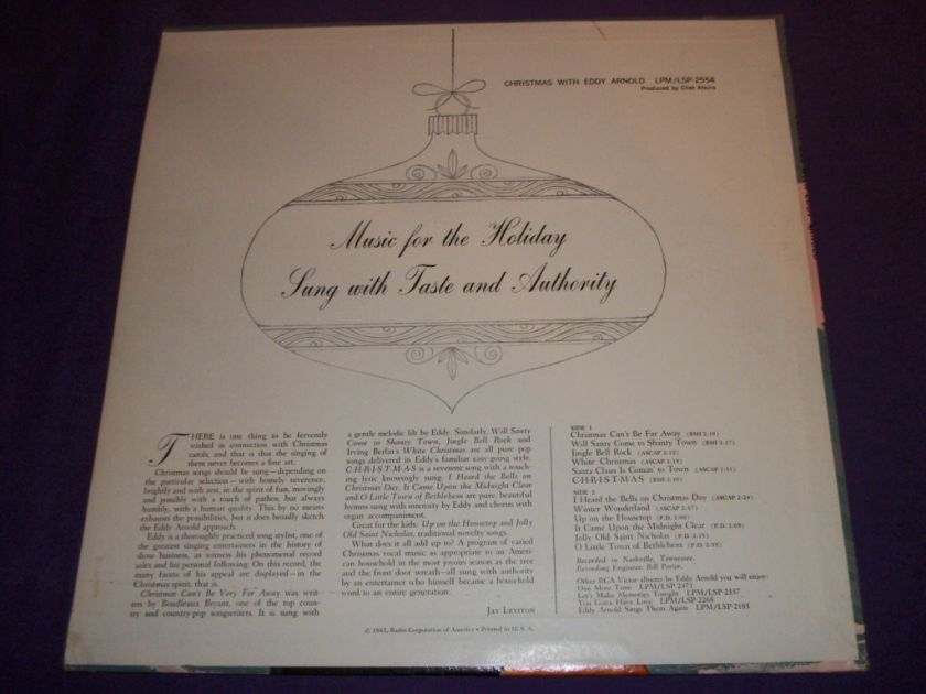 Eddy Arnold   Christmas With Eddy Arnold Rare 12 Vinyl LP Record RCA 
