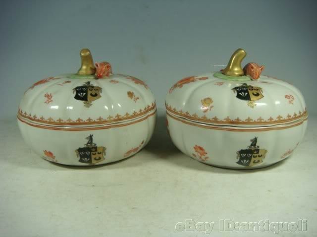 beautiful export armorial porcelain pair pumpkins  