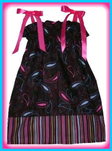 BOUTIQUE PILLOWCASE DRESS PAISLEY STRIPES 12/18M CUSTOM  