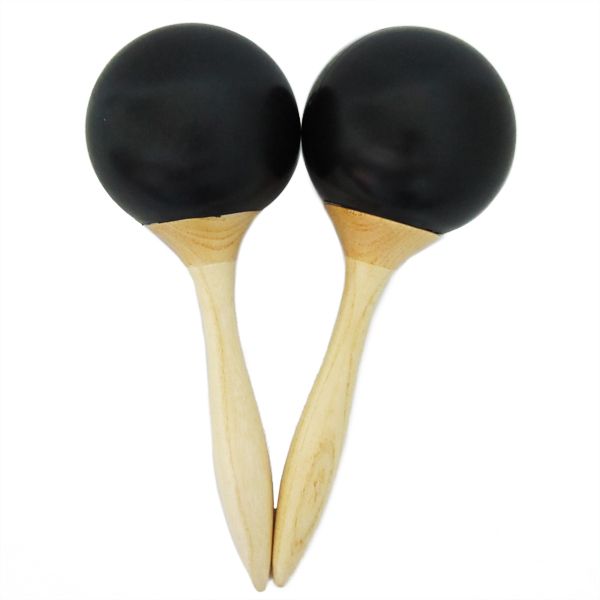 Pair of Handheld 9 Wooden Maracas in Black ~ KP_WM9 BK  