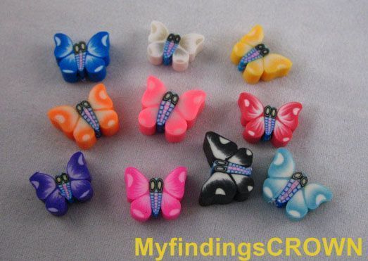 300pcs Mixed colour fimo polymer clay butterfly beads  