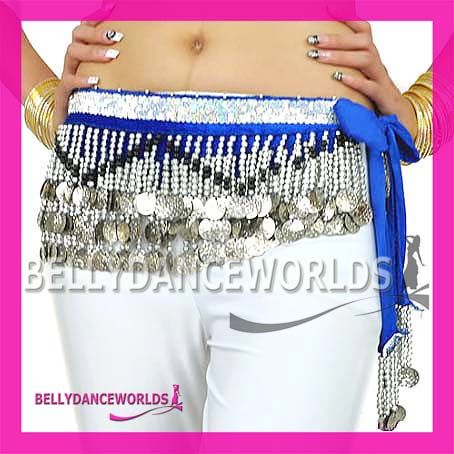 BELLY DANCE SILVER COIN BELT HIP SCARF WRAP SKIRT 6 CLR  