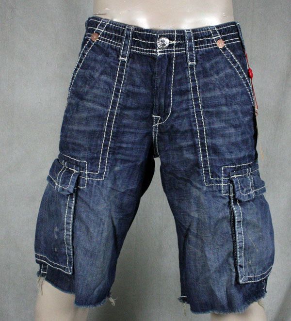 True Religion Jeans Mens ISAAC cargo shorts Law Dog blue MET841EH 