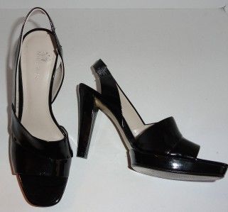 Nine West Womens Black Patent Leather Slingback Heels Size 8 M  