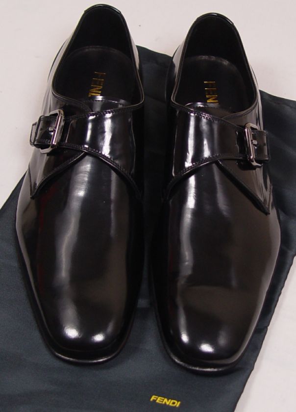 FENDI SHOES $750 BLACK LOGO BUCKLED POLISHED MONKSTRAP DRESS SHOE 10.5 