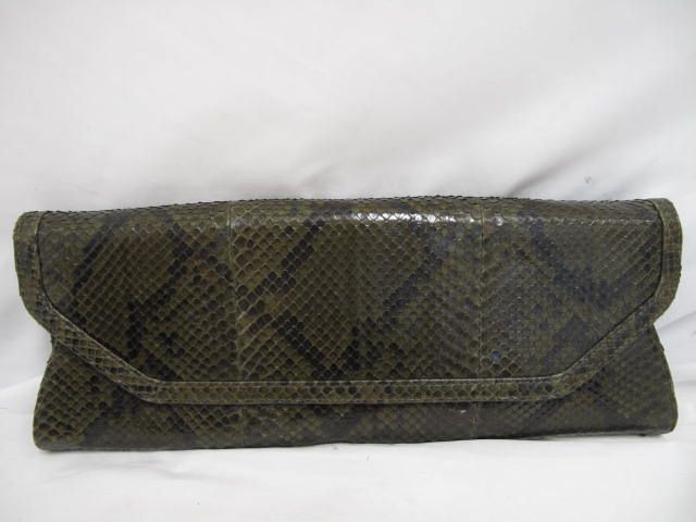 Kotur Dark Green Python Long Envelope Bag W/Gold Chain Strap  