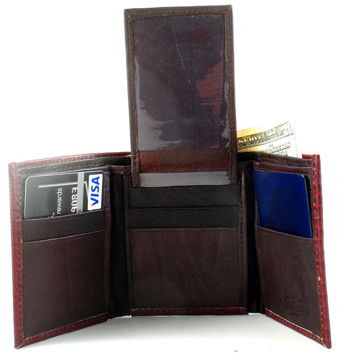 Men Cherry Red Snake Skin Genuine Leather Tri Fold Tri Fold Wallet 