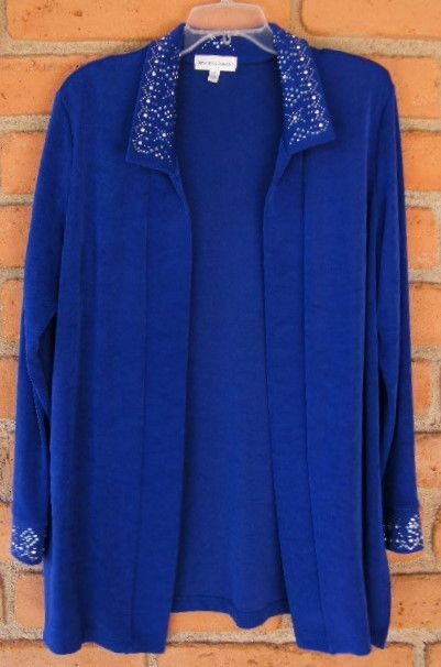 New Blue Slinky Acetate Beaded Ladies Drapers & Damons Jacket Top sz 