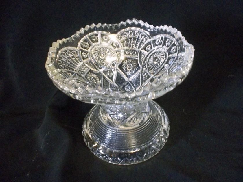 VTG EAPG Clear Glass Vase Punch Bowl Stand PINWHEEL & HOBSTAR  