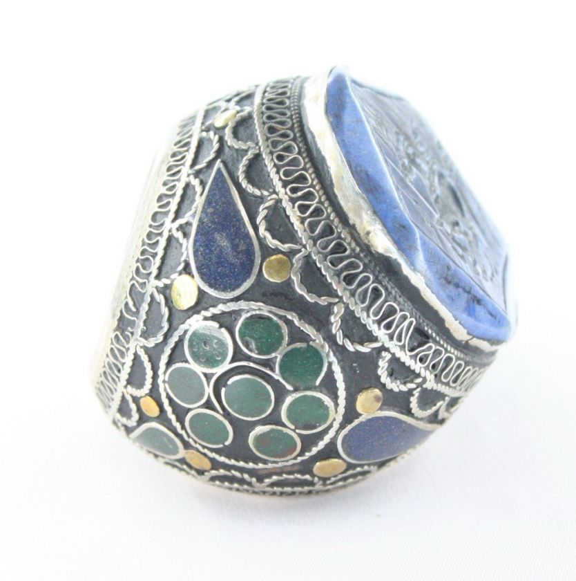 TURKOMAN TRADITIONAL SILVER AND LAPIS LAZULI STONE RING  