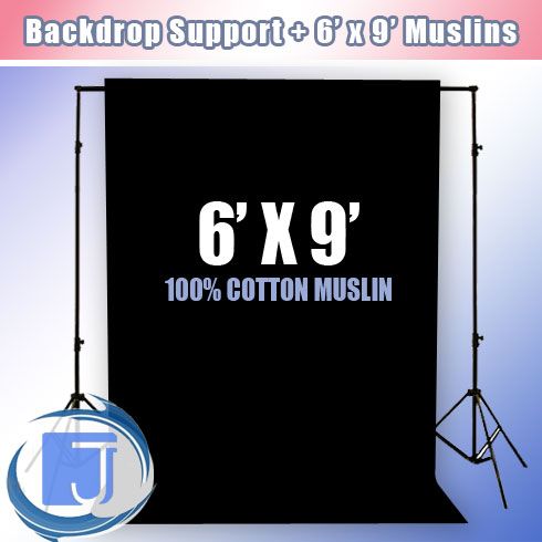 Black Photo Studio Muslin Backdrop Support Stand Kit 847263074177 