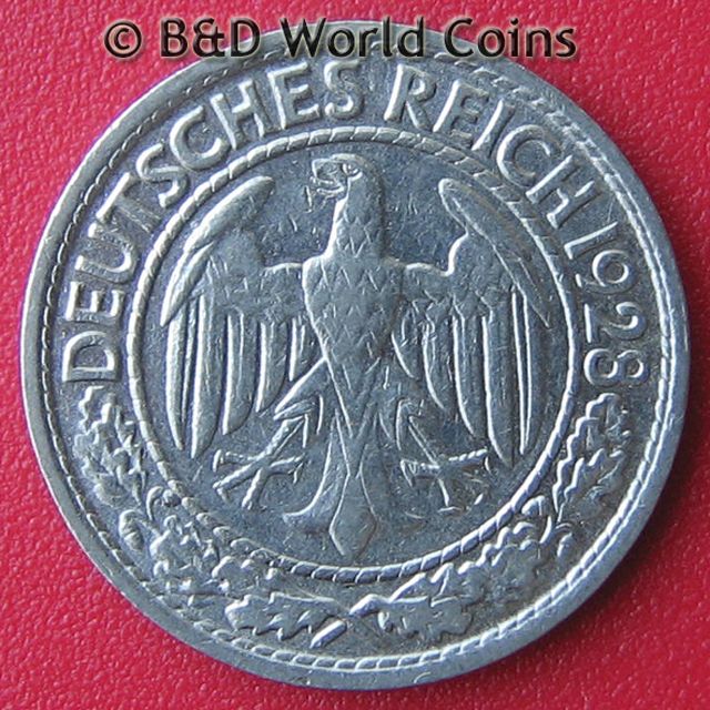 GERMANY WEIMAR 1928 F 50 REICHS PFENNIG STUTTGART MINT  