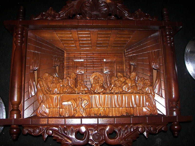 Vintage Very Rare Hand Carved Last Supper Picture Nice  