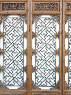 Oriental Wood Open Geometric Pattern Floor Screen ss448  