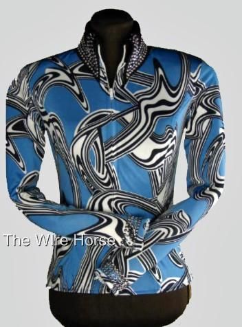 NEW WIRE HORSE LTD. BLACK & BLUE WAVE SHIRT #9612  