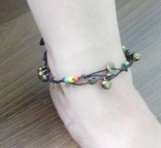 HANDMADE ANKLET BRASS JINGLE BELL COLOR BEAD LUCKY COIN  