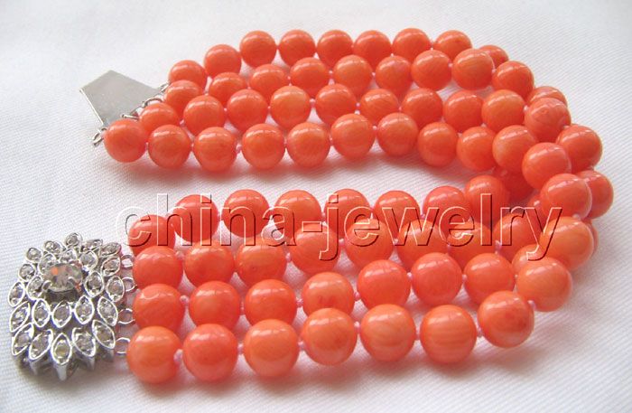 Beautiful 8 4row 8mm natural perfect round orange coral bracelet