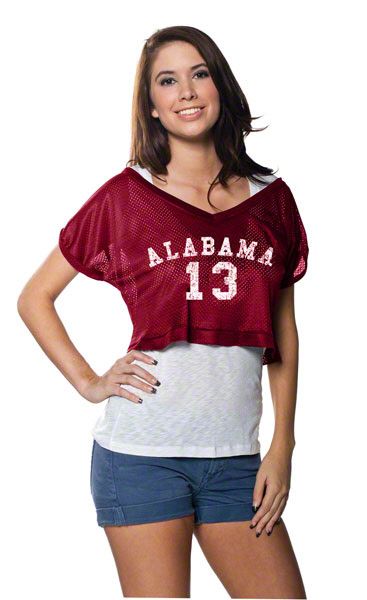 Alabama Crimson Tide Womens Crimson Cropped Top Mesh Jersey  