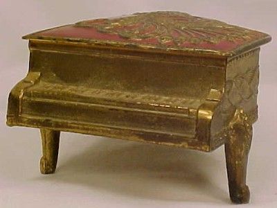   Cloisonne Grand Piano Trinket Jewelry Box Vintage Red & Gold  