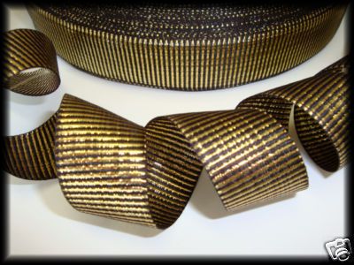 CHRISTMAS GOLD BLK METALLIC STRIPE GROSGRAIN RIBBON  