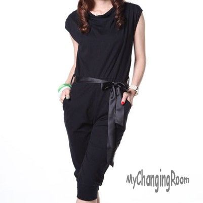   14 New Black Cotton Fashion Overall Jumpsuits w Tie Ribbon  