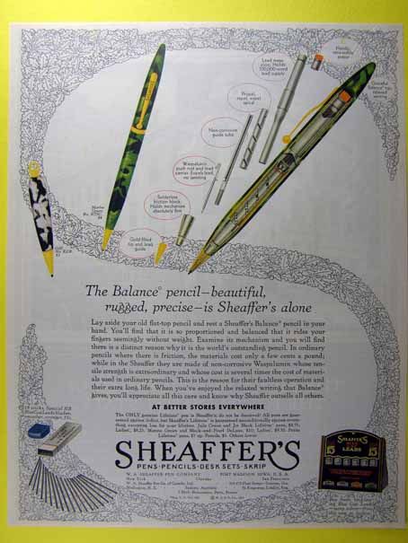 1931 SHEAFFERS BALANCE PENCILS LEAD VINTAGE PRINT AD  