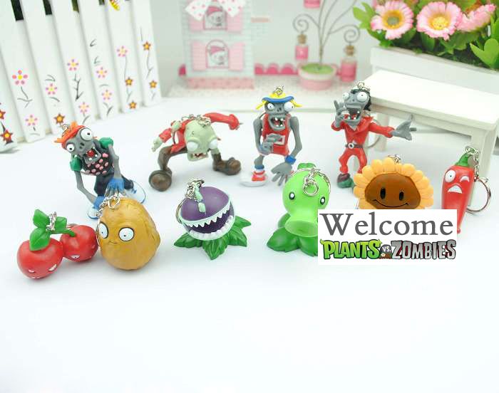 10pcs/set Plants vs Zombies Key Chain Figure Collection  