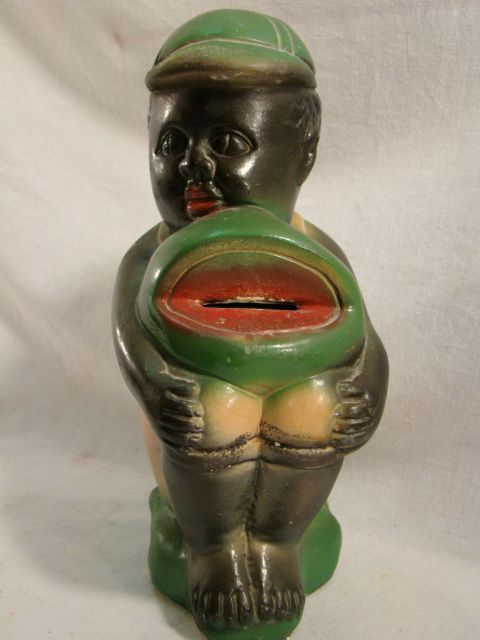   CHALKWARE Black Americana BOY & WATERMELON Figural CARNIVAL Prize BANK