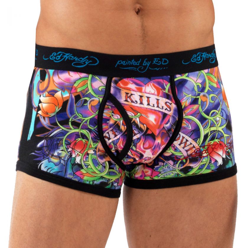 Ed Hardy Black Love Kills Slowly Neon Trunk Brief  