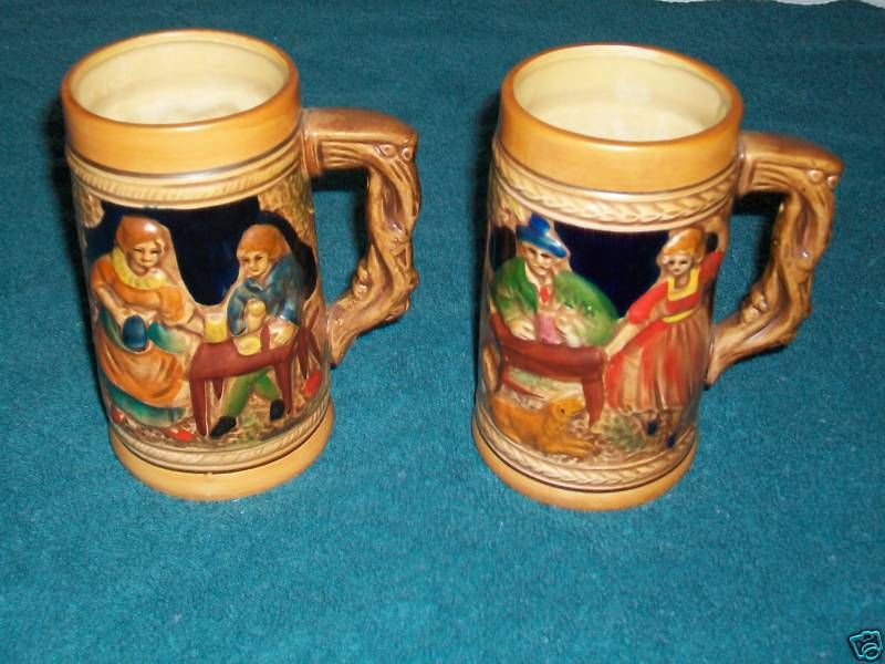 Vintage Beer Steins~Ceramic~Handpainted~Set of 2~Japan  