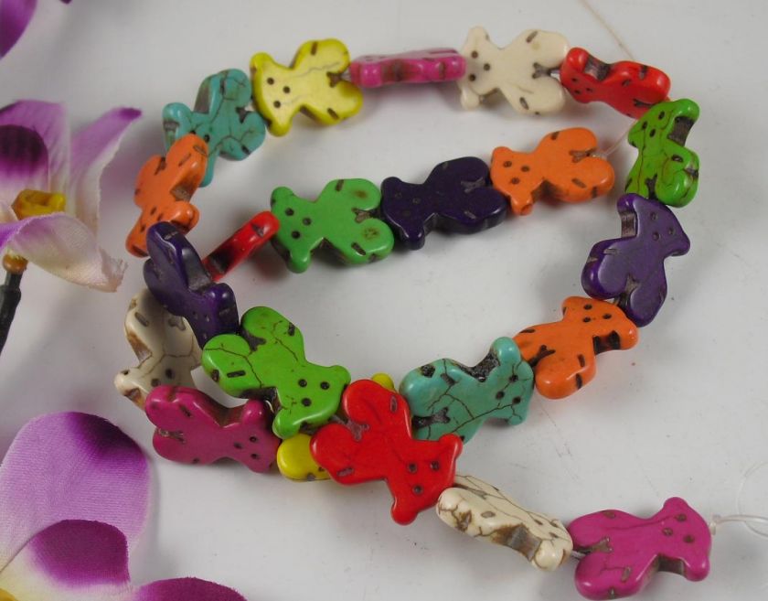 16 assorted color Howlite stone Teddy bear shape beads  