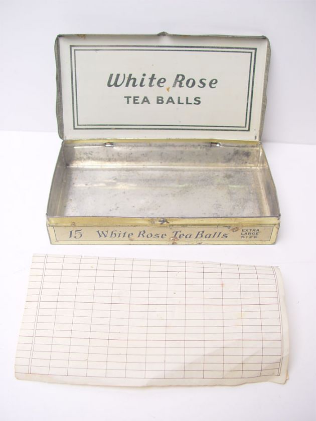 Vintage White Rose Orange Pekoe Tea Balls Tin Box  